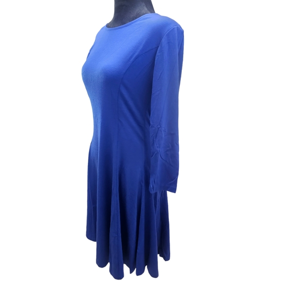 NWT Tam Ware Blue Casual 2/3 Sleeve Skater Fit & Flare Dress Large - Picture 3 of 5